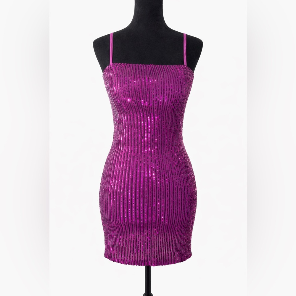 Emerald Sundae Magenta Sequin Strap Mini Dress